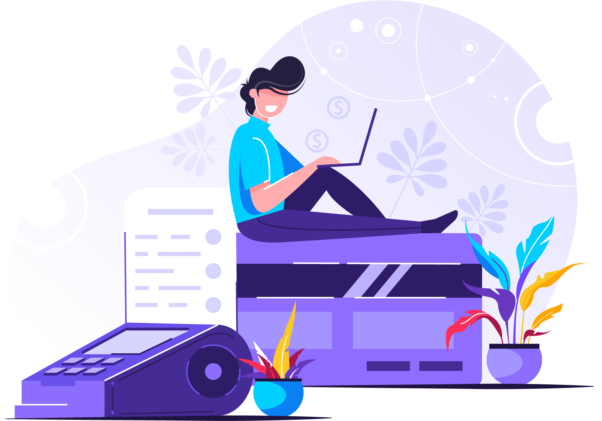 cartoon of man sitting on creditcard